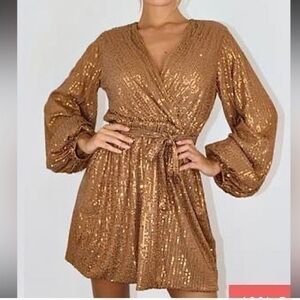 Misguided balloon sleeve sequin wrap dress